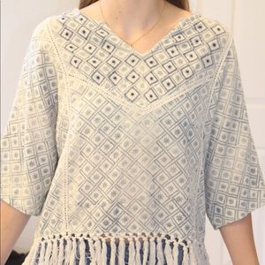 NORDSTROM Blue blouse w/ tassel bottom